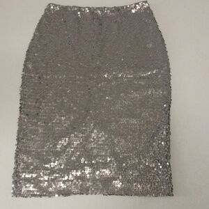 Express silver sequins pencil lined holiday skirt size 4 NYE